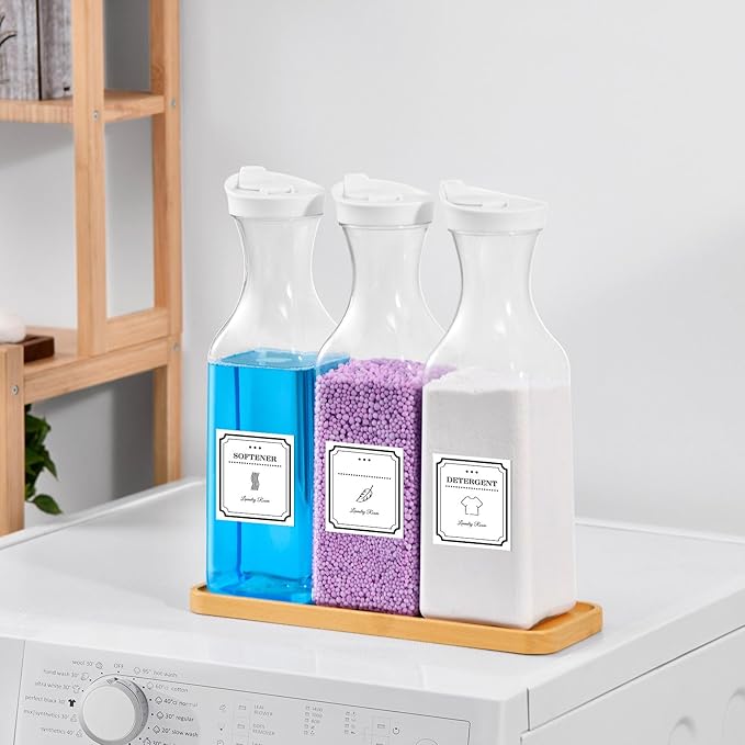 Laundry Detergent Dispenser,54OZ Laundry Soap Dispenser,Liquid Laundry Detergent Container,Fabric Softener Dispenser with Tray,Laundry Room Organizer with 4 Labels