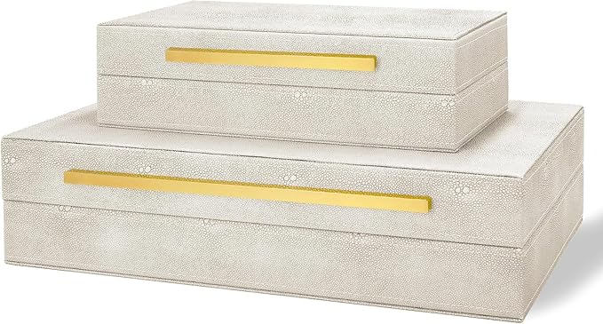 Modern Decorative Box Faux Shagreen Leather, Decorative Storage Boxes with Lids for Home Decor, Large Multifunctional Storage Jewelry Box Organizer(Ivory)