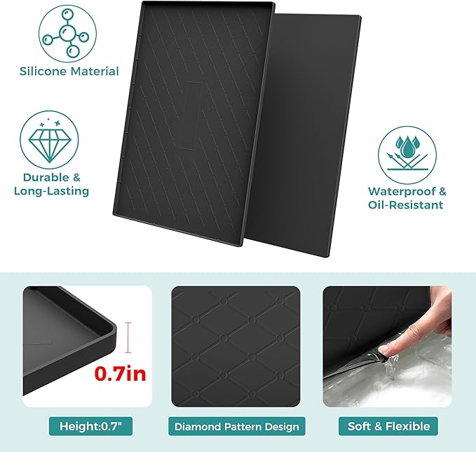 URMONA 22" x 19" Waterproof Silicone Mat in Multiple Sizes & Colors, Under Sink Mat for Kitchen & Bathroom, Pet Food Pad for Dogs & Cats, Kitchen Cabinet Liner, Multi-Purpose for Storage(Light Grey)