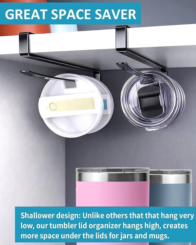 ARTLEO Tumbler Lid Organizer, Shallower Space Saving Yeti Lid Organizer Inside Cabinet, No Drill No Adhesive Cup Lid Holder, Yeti Tumbler Lid Holder for Kitchen Cabinet Organizers and Storage, 12 Lids