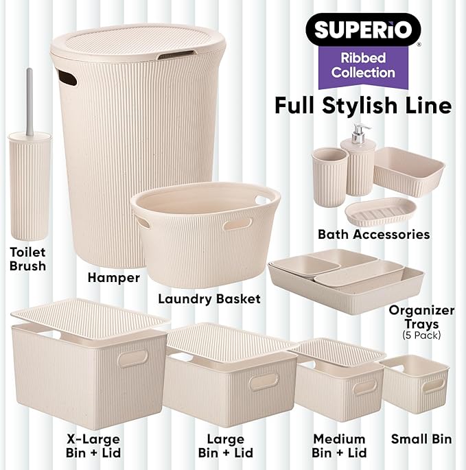 Superio Eco-Friendly Decorative Plastic Basket Open Home Storage Bins Organizer Baskets, X-Large (6 Pack) Container Boxes for Organizing Closet Storage Bins for Shelves Drawer Shelf 22 Liter