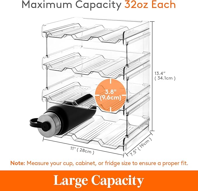 Lifewit 4 Tier Stackable Water Bottle Organizer for Cabinet, Plastic Bottle Holder Fits 12 Bottles/Tumblers up to 3.8" Diameter for Pantry/Countertop/Cupboard, 28 x 19 x 34 cm/11 Ã 7.5 Ã 13.4"