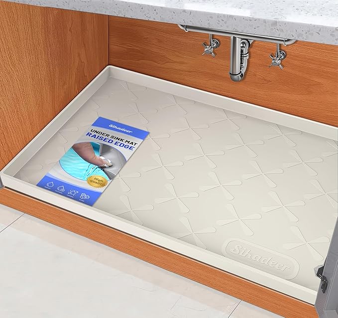 SIKADEER 28" x 22" Under Sink Mat Waterproof, Silicone Mat Kitchen Drawer Shelf and Cabinet Liner, Sink Protector for Kitchen Organizers and Storage, Boot Tray Pet Food Mats