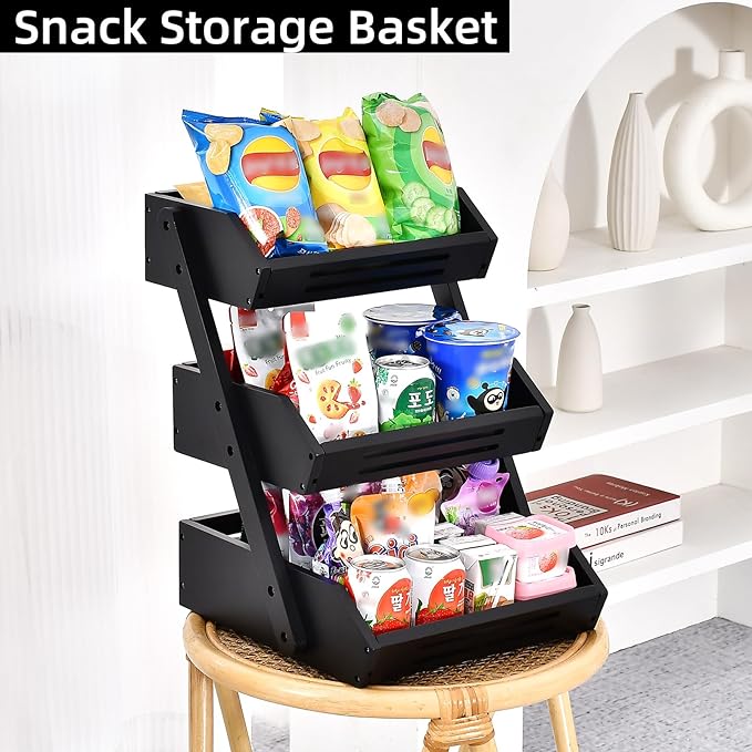 Fruit Basket, 3 Tier Bamboo Fruit Bowl for Kitchen, Fruit Vegetables Stand Storage Holder, Idea Home Kitchen Countertop Organizer