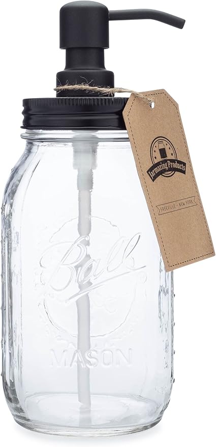 Quart Size Mason Jar Soap and Lotion Dispenser - Black - by Jarmazing Products - Made from Rust-Proof Stainless Steel