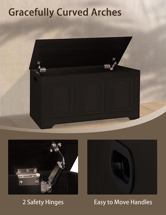 DINZI LVJ Storage Chest, 39.4â Wooden Toy Box with 2 Safety Hinges, Entryway Shoe Bench with Flip-Top, Sturdy Large Storage Trunk for Living Room, Bedroom, Playroom, Easy Assembly, Espresso