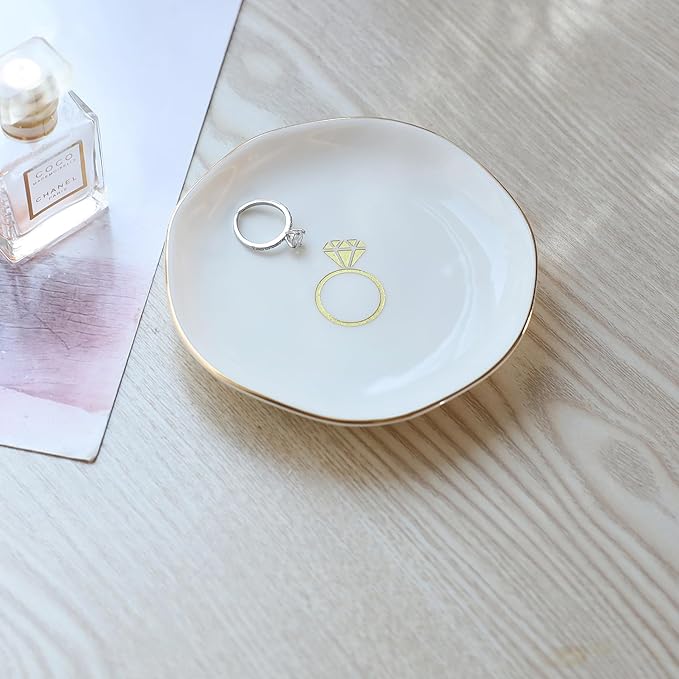 HOME SMILE Ring Dish Printed Ringï¼Engagement Engaged Wedding Bridal Gifts for Newly Engaged Friend,Daughter, Sister,Newlyweds,BFF