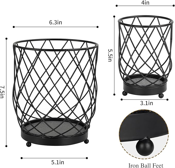 MACEVIA Utensil Holder for Kitchen Counter, Black Metal Organizer with Diatomaceous Earth Base, 7.5" + 5.4", Countertop Storage for Spoons,Spatulas and Cooking Utensils,Set of 2
