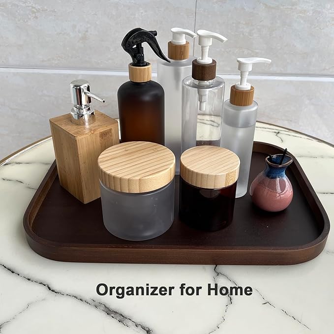 Wood Vanity Tray, Bathroom Counter Solid Walnut Color Organizer, Toilet Tank Top Wooden Serving Plate for Dinner Tea Coffee Brown Color, 15 x 11 inch 2 Pack