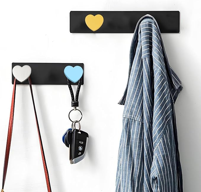 6 Pcs Heart Shaped Wall Hooks Decorative Metal Wall Hook for Home Office Hotel Wall Decoration (Colorful)