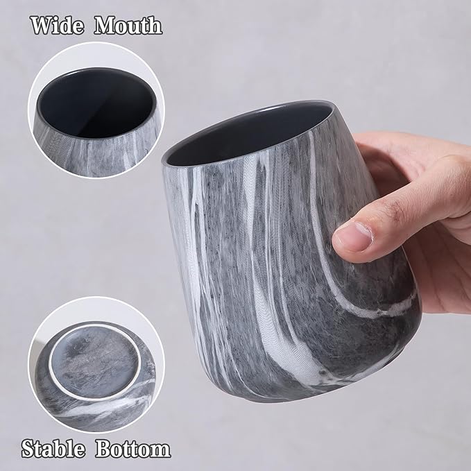 2Pcs Toothbrush Holder for Bathroom - Marble Grey Ceramic Tooth Brushing Holders Set, Toothbrush Cup & Toothpaste Organizer for Bathroom Countertop, Makeup Brush Holder, Pen Holder for Home Storage