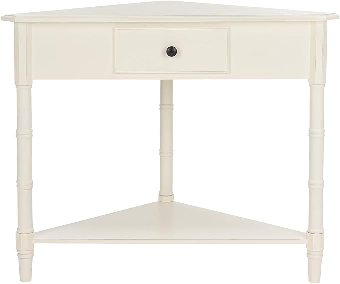 SAFAVIEH Home Collection â Gomez Distressed Cream Corner Accent Table with Drawer & Shelf, Space-Saving Triangular Design, Small Space Storage Table (AMH5709C)