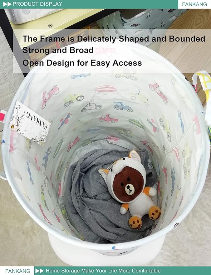 FANKANG Storage Basket, Nursery Hamper Canvas Laundry Basket Foldable with Waterproof PE Coating Large Storage Baskets for Kids Boys and Girls, Office, Bedroom, Clothes,Toysï¼Carï¼