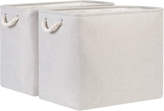 Bidtakay Fabric Beige Baskets Extra Large Organization Baskets for Clothes Set of 2 Collapsible Storage Bins for Shelves Cabinet 17x12x15 In Organizing Bins for Bedroom Blankets Pillow Towels Storage