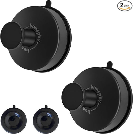 Suction Cup Hooks for Shower Heavy Duty, Black Towel Hangers for Bathrooms/Shower/Door/Glass Window/Tile, Hooks for Walls No Damage Hanging Robe Bath/Loofah/Coat/Wreath - Removable, 2 Pack
