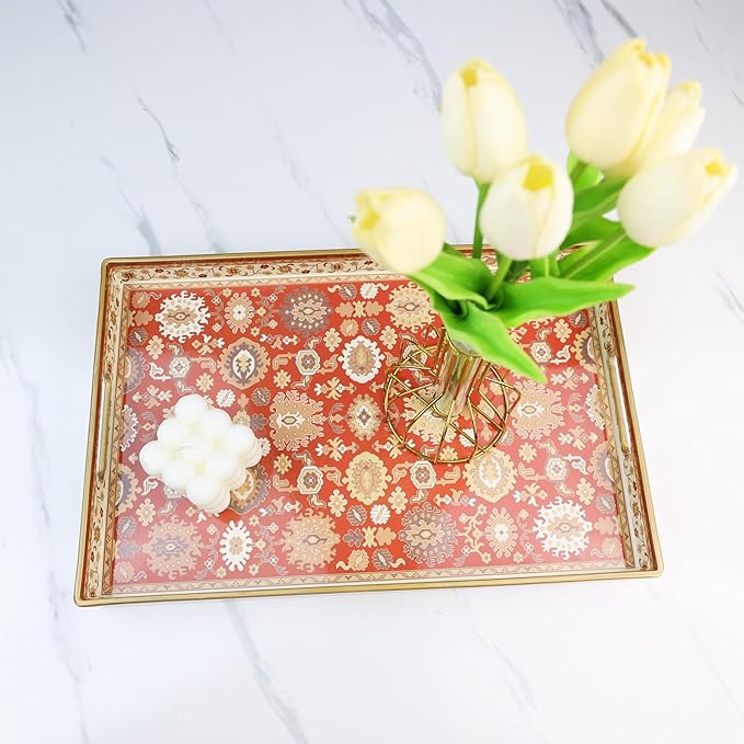 Spsyrine Serving Tray, Plastic Rectangular Coffee Table Tray with Handles, Modern Decorative Tray for Living Room, Ottoman, Home Decor, 15.6â X 10.2"