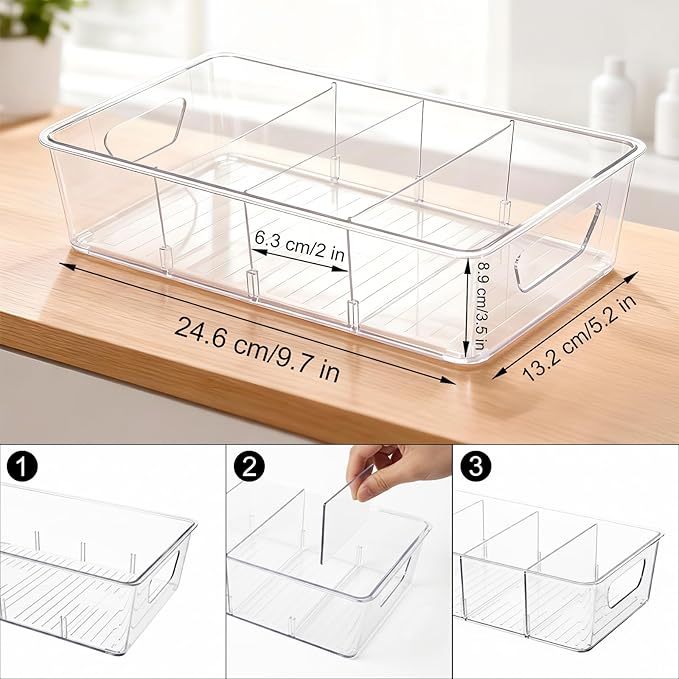 2 Pcs Seasoning Packet Organizer, Seasoning Organizer for Cabinet, Ood Storage Organizer Box with Detachable Dividers Snacks Spice Packets organizer for Kitchen (XL)