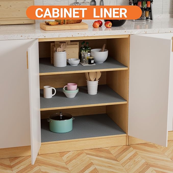 FLPMIX Waterproof Cabinet Shelf Liner: Non-Adhesive Drawer Liners Dark Grey - 17.7" × 300" Easy to Cut Pantry Shelving Liner for Cupboard