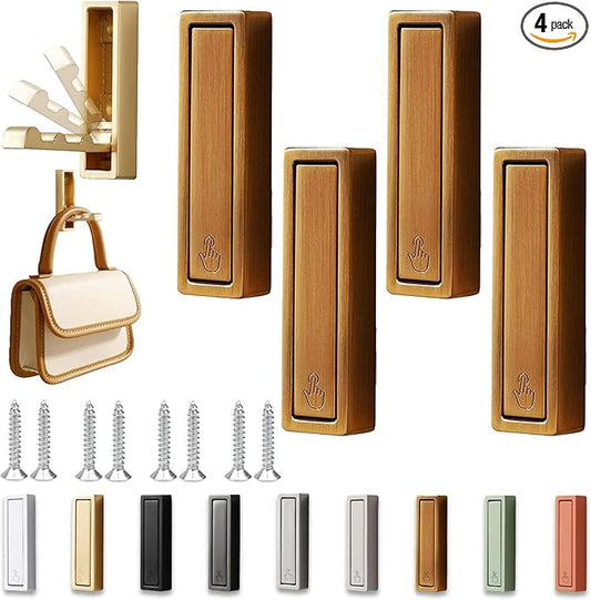 4PCS Folding Wall Hooks, Foldable Coat Hooks Heavy Duty Foldable Hook Bathroom Towel Hooks Robe Hooks Wall Mounted for Bathroom, Closet, Entryway, Pool, and Kitchen (Square-Dark Gold)