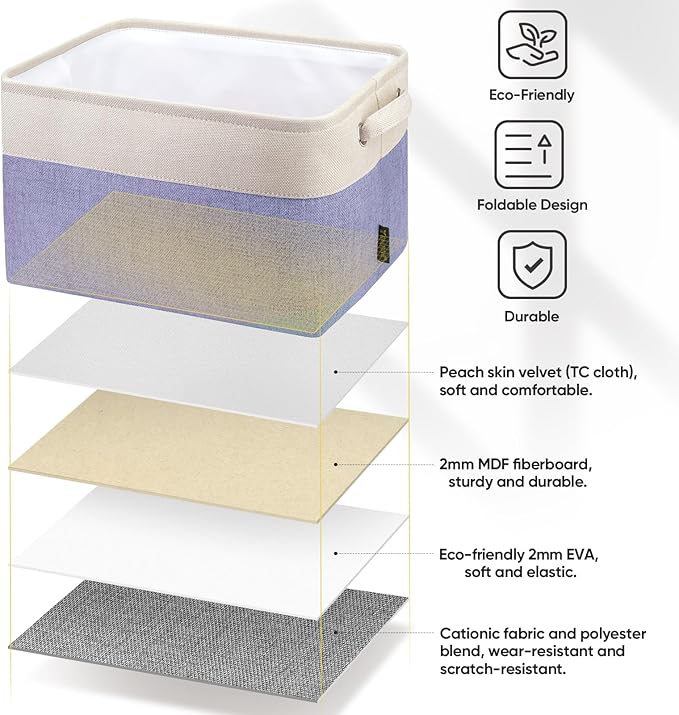 BALEINE 1 Pack Fabric Closet Storage Bins for Shelves, Linen Closet Organizers and Storage, Decorative Baskets for Organizing, Shelf, Clothes, Home, Office (Lavender, 12"x8"x8")