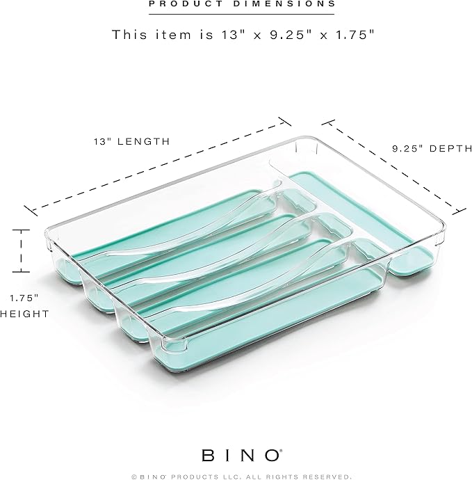 BINO 5-Slot Silverware Organizer for Drawer | Plastic Utensil Organizer for Kitchen Drawers | Silverware Tray for Drawer Organization | Utensil Kitchen Drawer Organizer w/Grip Lining (Aqua)