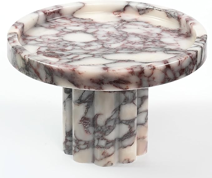 Marble Perfume Tray with Legs - Round Decorative Stone Pedestal for Bathroom Vanity Coffee Table Kitchen Countertop, Footed Jewelry Candle Organizers Catchall Plate Riser with A Scalloped Leg