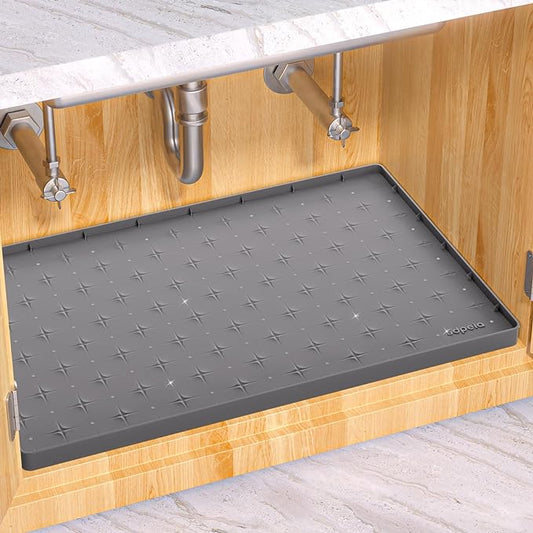 Sdpeia Under Sink Mat 31"×22" Waterproof Silicone Cabinet Liner & Sink Protector for Kitchen & Bathroom, Multi-Purpose Organizers Tray for Pets, Laundry, Cat Litter Mat,Gray