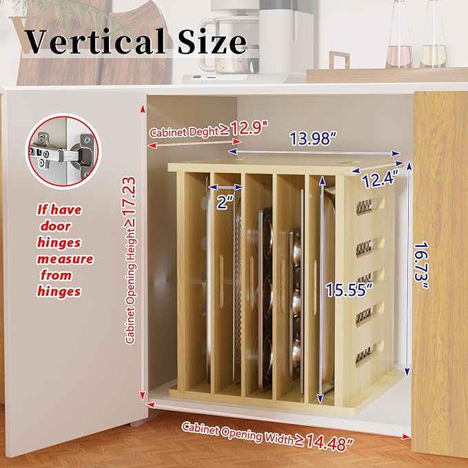 6 Tier Wooden Tray Dividers for Cabinets, Baking Cookie Sheet Organizer, Vertical/Horizontal Cabinet Dividers for Pots, Cutting Board, Pans, Kitchen Organizers and Storage