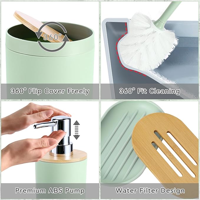 iMucci Bathroom Accessories Bathroom Sets with Shower Curtain, Bath Towel Set, Trash Can, Toilet Brush, Soap Dispenser, Bathroom Accessories Set Complete
