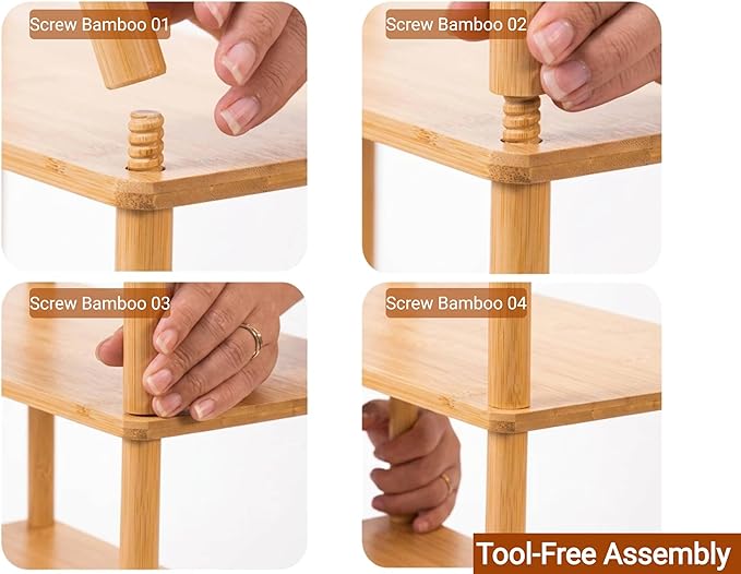 Expandable Freestanding Open Bamboo Book Shelf - No-Tool Assembly & Modular,Bathroom Storage Shelf Unit Plant Stand for Small Space, Bedroom, Living Room, Home Office (1, Natural, 5-Tier L)