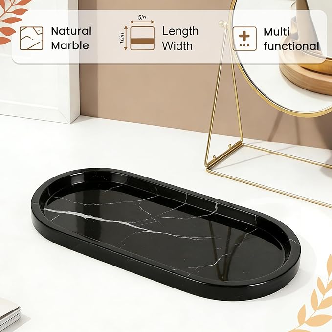 Natural Marble Tray, White Stone Tray, Vanity Decorative Tray for Countertop, Catchall for Perfume, Candles, Skincare, Jewelry Dish, Bathroom Tray, Hotel Supplies