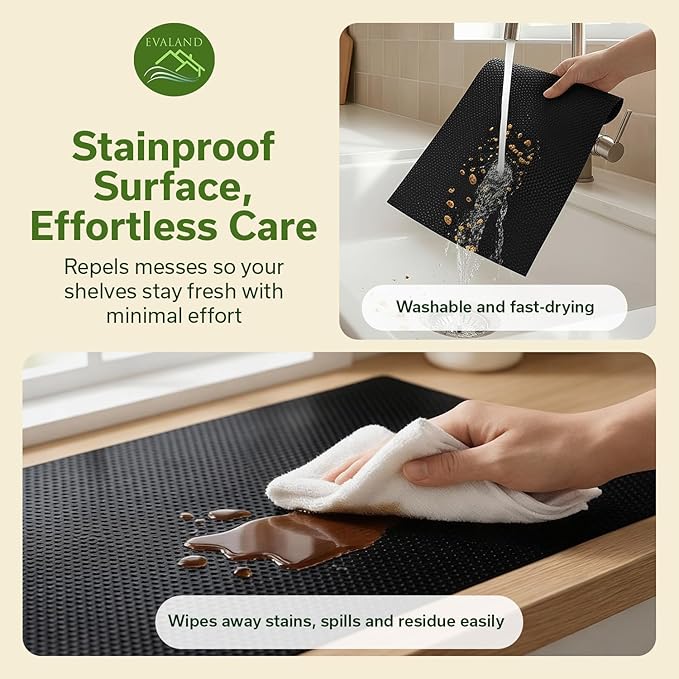 EVALAND Shelf Liners for Kitchen Cabinets Non-Adhesive 12" x 33 FT Black Drawer Liner Non Slip, Washable Cabinet Liner, Waterproof Shelf Liners for Cabinets, Refrigerator Bathroom Pantry - Thickened