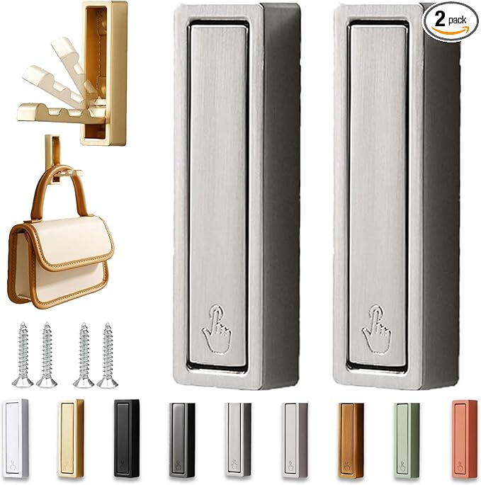 2PCS Folding Wall Hooks, Foldable Coat Hooks Heavy Duty Foldable Hook Bathroom Towel Hooks Robe Hooks Wall Mounted for Bathroom, Closet, Entryway, Pool, and Kitchen (Square-Silver)