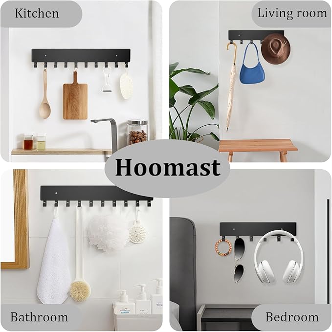 Key Holder Wall Mount with 6 Hooks - Key Rack Organizer for Entryway, Kitchen & Office, Screw-in Mounting 1 Pack 9 Inch