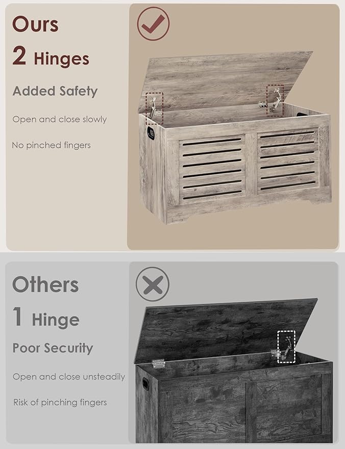 DINZI LVJ Storage Chest, 39.4âWooden Toy Box with 2 Safety Hinges, Retro Entryway Shoe Storage Bench with Flip-Top, Sturdy Large Storage Trunk for Living Room, Bedroom, Easy Assembly, Greige