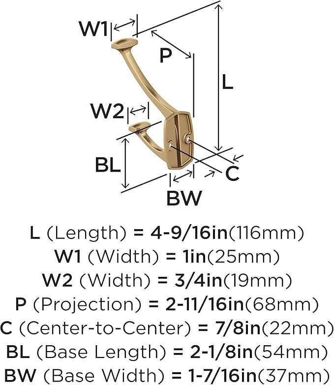 Amerock H37001CZ | Vicinity Double Prong Decorative Wall Hook | Champagne Bronze Hook for Coats, Hats, Backpacks, Bags | Hooks for Bathroom, Bedroom, Closet, Entryway, Laundry Room, Office