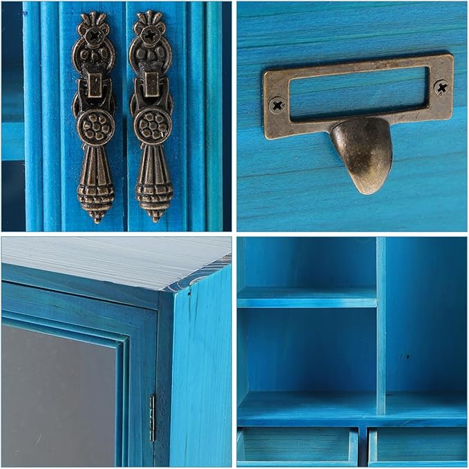 Vintage Wooden Wall Cabinet Organizer 14.17X12.20X4.88In Double Door Storage Box for Bathroom Kitchen Living Room Display and Small Item Storage