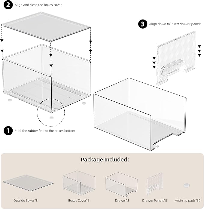 Delamu 8 Pack Stackable Storage Drawers, Makeup Skincare Holder Vanity Storage Organizer, Plastic Drawers For Vanity Desk, Undersink, Kitchen Cabinet, Pantry, Clear, Ideal Christmas Gifts for Girls
