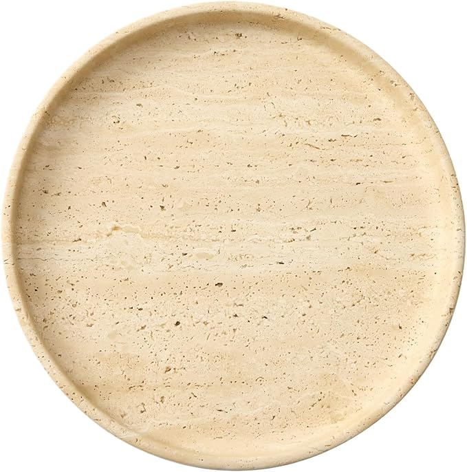 Natural Travertine Vanity Tray â Round Beige Marble Tray for Bathroom, Jewelry, Candle, Perfume, Nightstand & Kitchen Decor, 10 Inch Wabi-sabi Style Decorative Stone Catchall Organizer