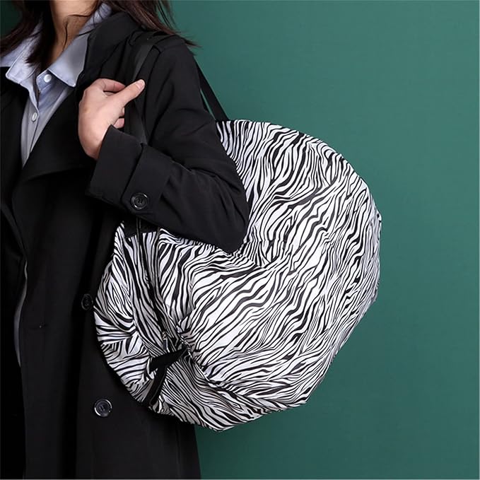 Portable Foldable Shopping Bag Large Capacity Multipurpose Storage Bag Sports Travel Shoulder Bag (Zebra-stripe)