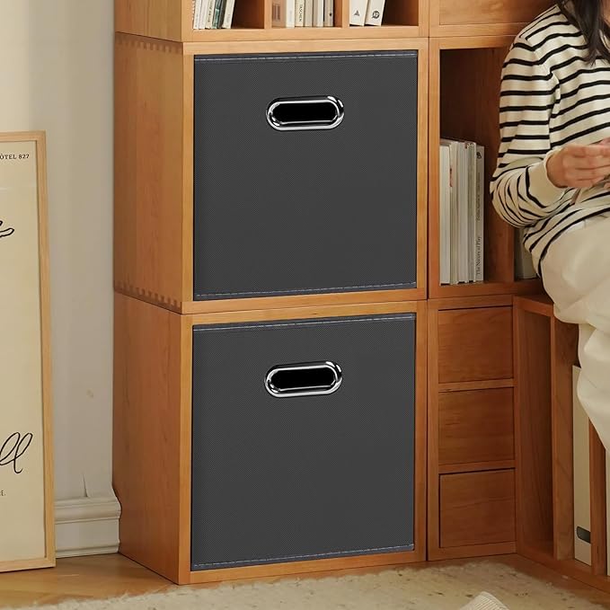 Foldable cube storage bins, Fabric Storage Box Cubes Organizer Baskets with Dual Handles for Home Organizer,Nursery,Shelves,Closet,Set of 10,(Grey)