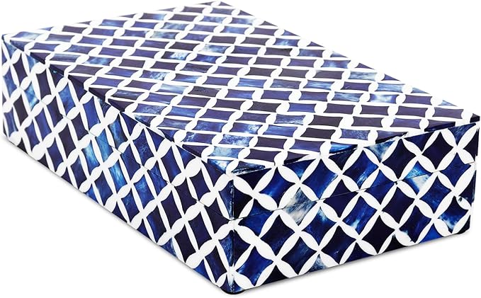 Handicrafts Home Large Decorative Storage Box with Lid â 10x6x2.5â Coffee Table Organizer, Keepsake- Decorative Boxes for Home Decor, Stylish Decorative Box for Office Decor- Blue White Star