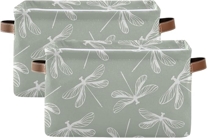 susiyo Large Foldable Storage Bin Dragonflies Fabric Storage Baskets Collapsible Decorative Baskets Organizing Basket Bin with PU Handles for Shelves Home Closet Bedroom Living Room-1Pack