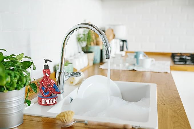 Jay Franco Marvel Spiderman Soap Dispenser - Red & Blue Superhero Kids Bathroom Accessory - Resin Lotion Pump