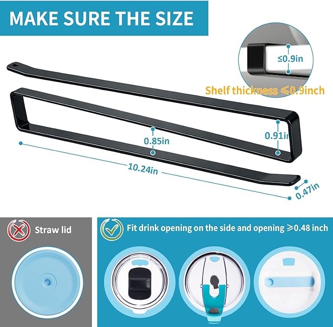 ARTLEO Shallow Tumbler Lid organizers for Cabinet, Space Saving Yeti Tumbler Lid Holder, Stanley Cup Lid organizers Under Cabinet, No Drill Cup Lid Hanger Must-Have 2025, 2 Pack Storage Hook
