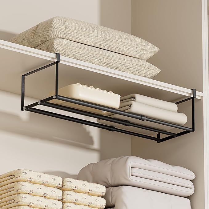 Expandable Hanging Shoe Rack Organizer for Closet, Adjustable Shoe Rack Under Cabinet Shelf, Versatile Under Shelf Storage for Kitchen, Book, Clothing Storage and Organization(Black,2PCS)