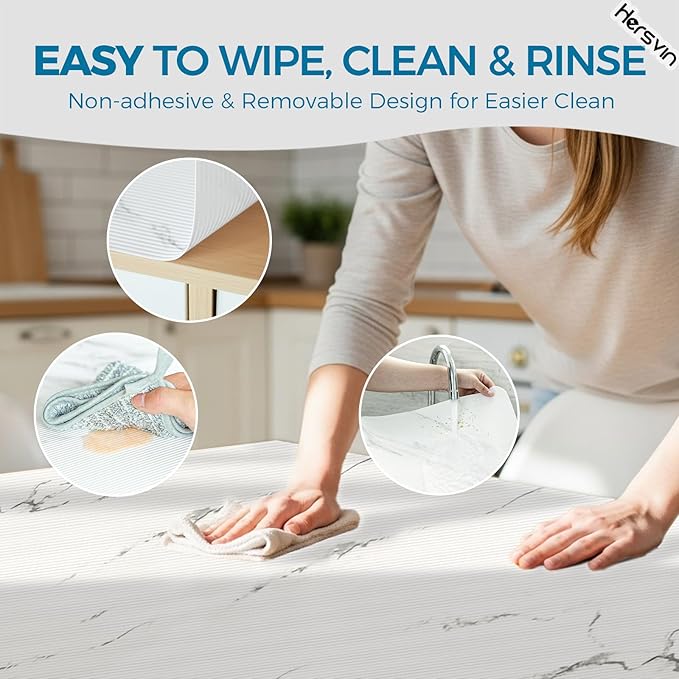 Hersvin Shelf Liners 20 in x 20 ft EVA Drawer Mats, Non-Adhesive Cupboard Protector, Kitchen Cabinet Lining Fridge Liner (White Marble Stripe, 50.8x610cm)