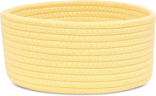 ABenkle Small Woven Basket, Empty Tiny Shallow Storage Basket, Mini Cotton Rope Baskets, Round Decorative Hamper, Basket Storage Bins for Toys, Spa, Socks, Nursery, Living Room