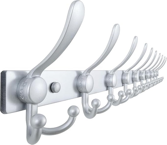 Dseap MaxStrong 2.0 Coat Rack Wall - 37” Long 10 Tri Hooks - Ultra Heavy-Duty Stainless Steel Wall Mount Coat Hanger, Hook Rail for Clothes Hats Jacket Towels Silver