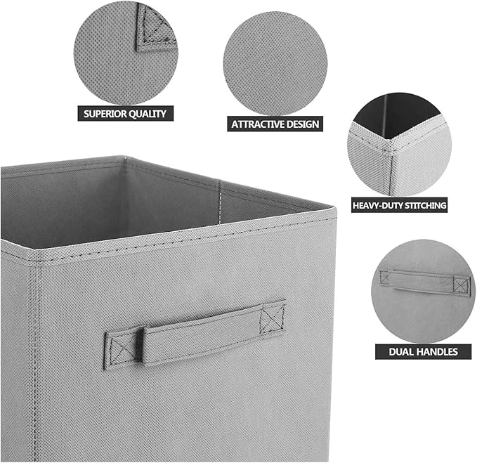 Basics Fabric Clothing Storage Bins - 10.6" x 10.6" x 11" - Collapsible Storage Cubes Organizer with Handles, Linen Foldable Storage Baskets Cloth Box Containers, Closet Organizers